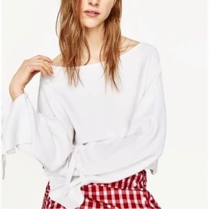 * Host pick* ZARA KNIT Ribbed knit Cropped Top Tie Cuff Bell Sleeves Sweater